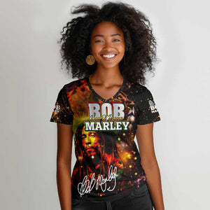 Bob King Of Reggae Rastafari Lion Women V-Neck T-Shirt You Never Know How Strong You Are