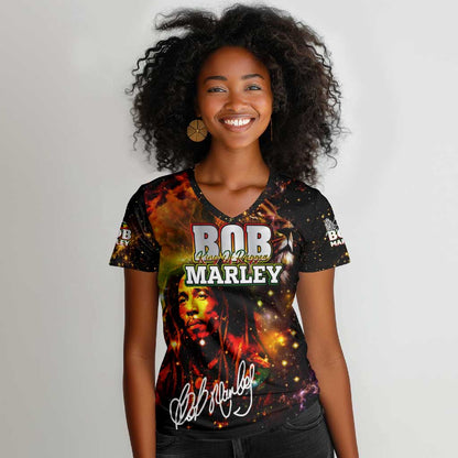 Bob King Of Reggae Rastafari Lion Women V-Neck T-Shirt You Never Know How Strong You Are
