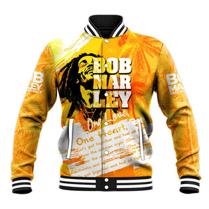 Legend Bob Reggae Afro Baseball Jacket One Love One Heart Tropical Leaf