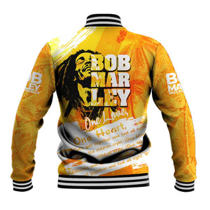 Legend Bob Reggae Afro Baseball Jacket One Love One Heart Tropical Leaf