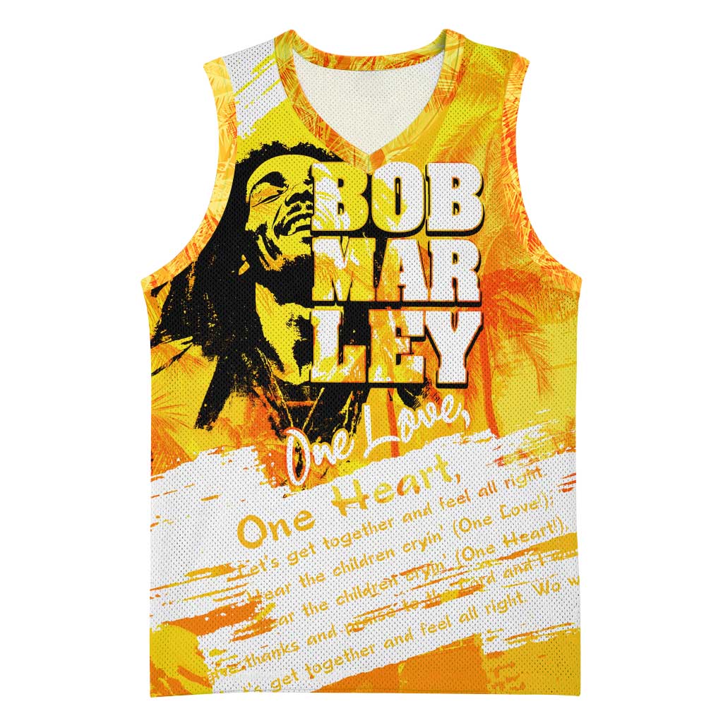 Legend Bob Reggae Afro Basketball Jersey One Love One Heart Tropical Leaf - African Pride