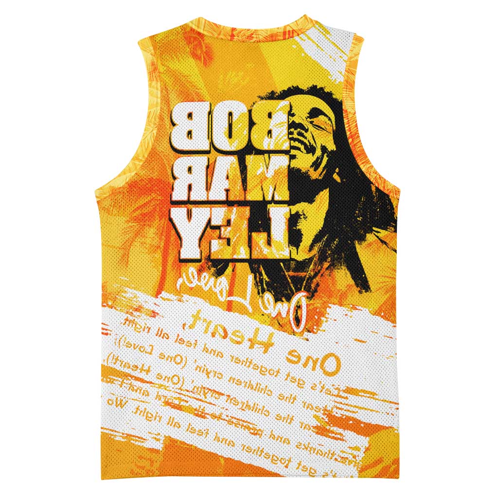 Legend Bob Reggae Afro Basketball Jersey One Love One Heart Tropical Leaf - African Pride