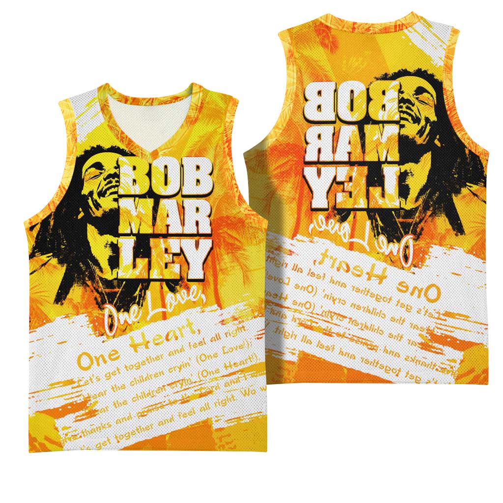 Legend Bob Reggae Afro Basketball Jersey One Love One Heart Tropical Leaf - African Pride