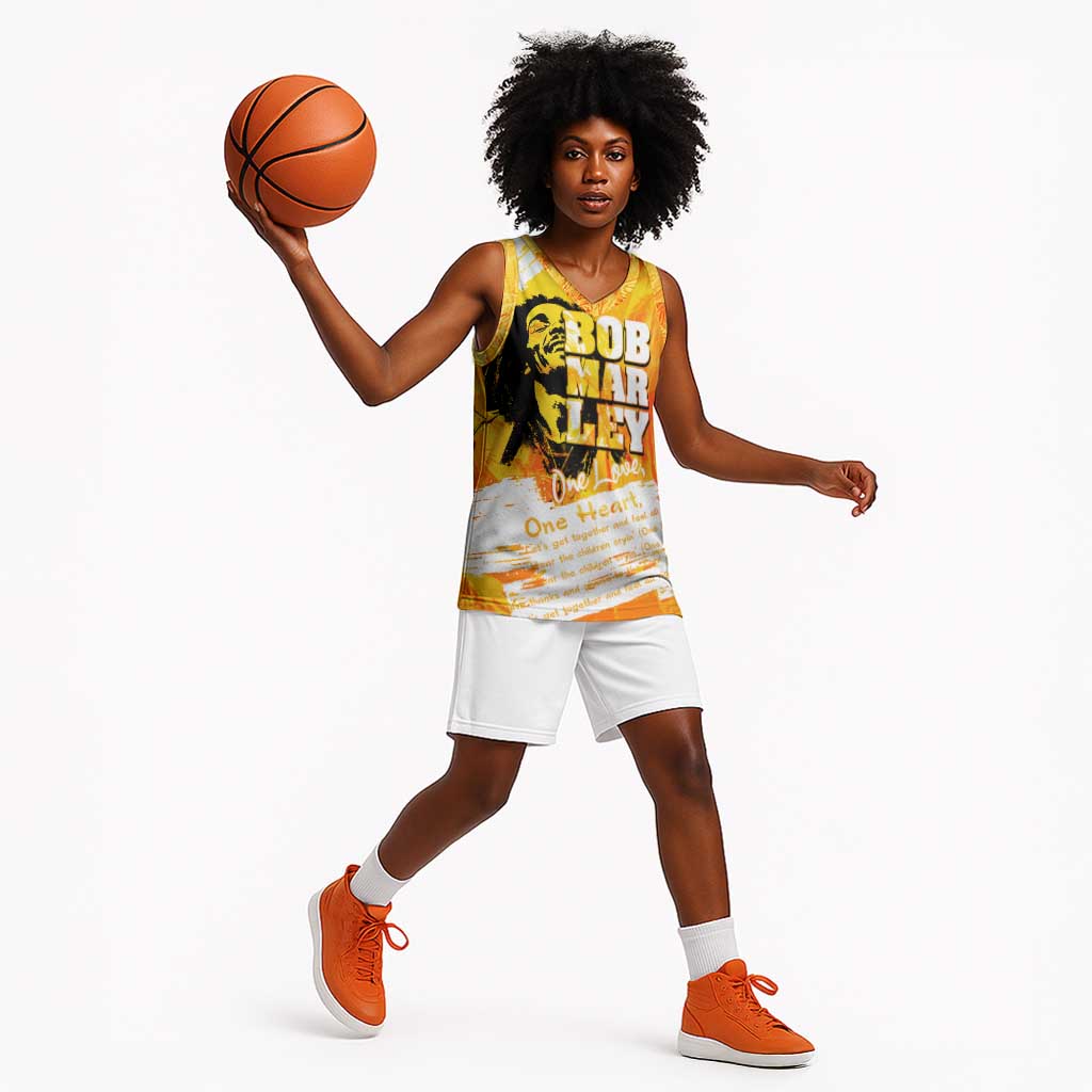 Legend Bob Reggae Afro Basketball Jersey One Love One Heart Tropical Leaf - African Pride