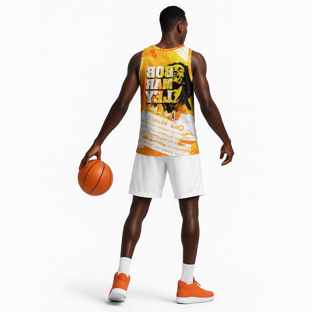 Legend Bob Reggae Afro Basketball Jersey One Love One Heart Tropical Leaf - African Pride