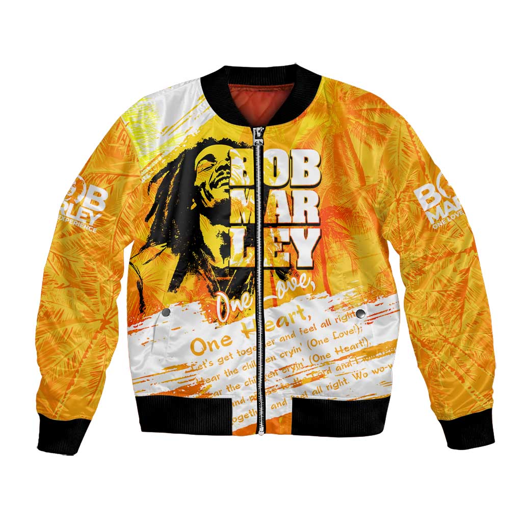 Legend Bob Reggae Afro Bomber Jacket One Love One Heart Tropical Leaf
