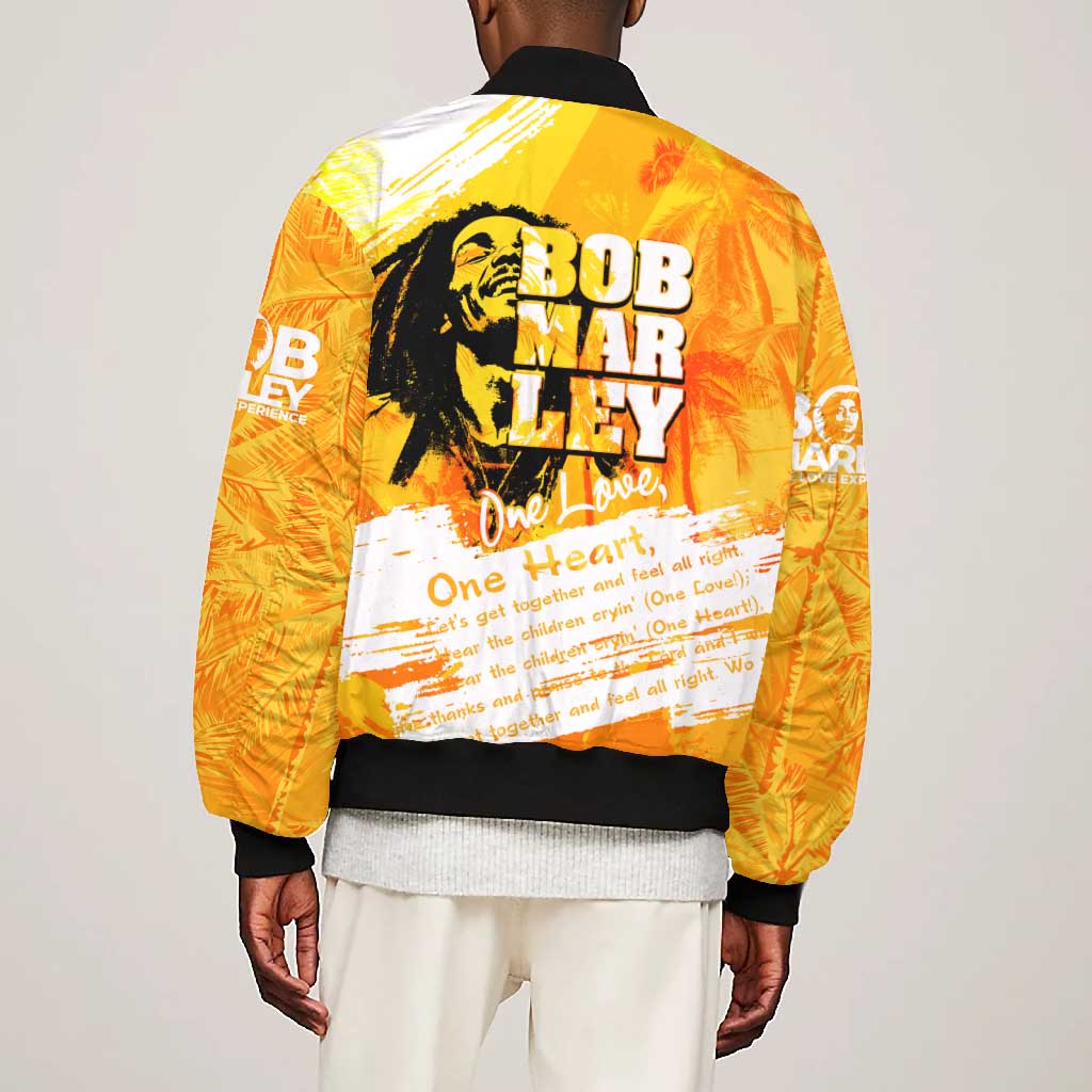 Legend Bob Reggae Afro Bomber Jacket One Love One Heart Tropical Leaf
