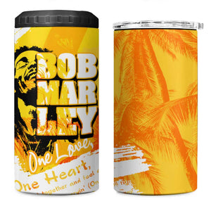 Legend Bob Reggae Afro 4 in 1 Can Cooler Tumbler One Love One Heart Tropical Leaf
