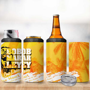 Legend Bob Reggae Afro 4 in 1 Can Cooler Tumbler One Love One Heart Tropical Leaf