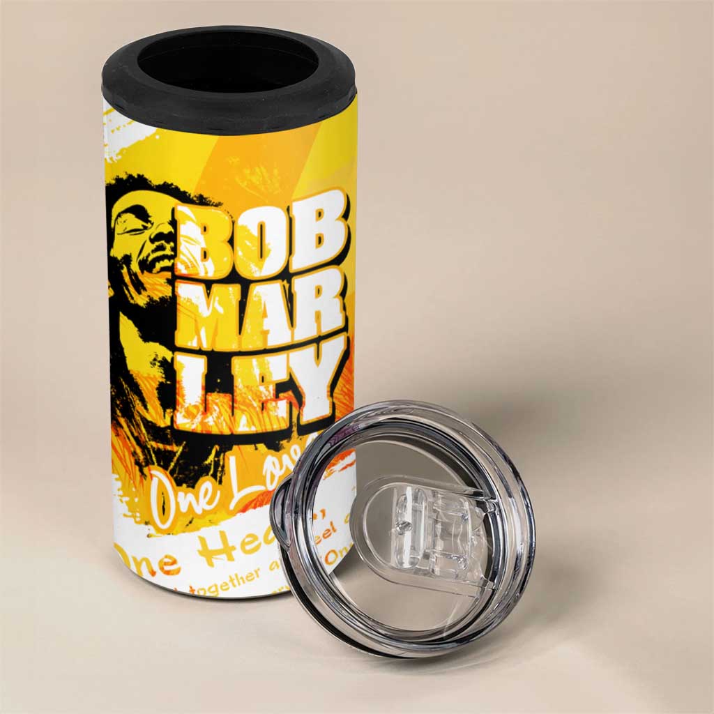 Legend Bob Reggae Afro 4 in 1 Can Cooler Tumbler One Love One Heart Tropical Leaf