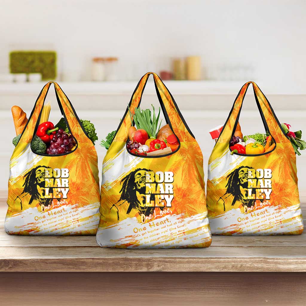 Legend Bob Reggae Afro Grocery Bag One Love One Heart Tropical Leaf