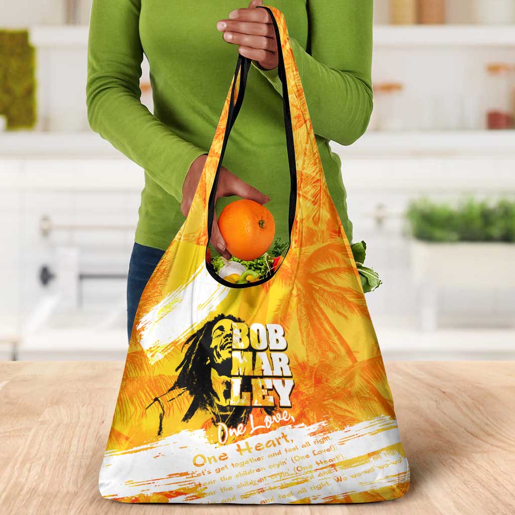 Legend Bob Reggae Afro Grocery Bag One Love One Heart Tropical Leaf
