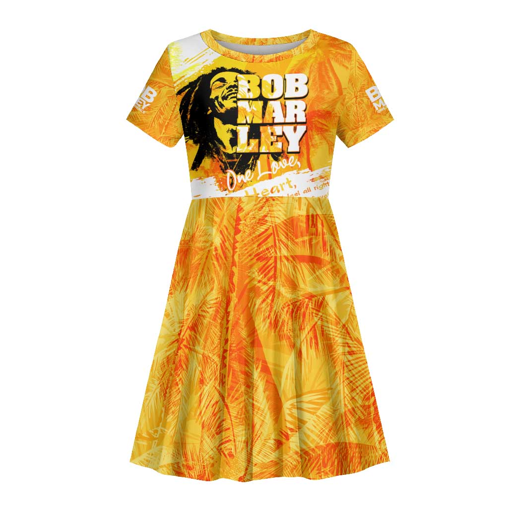Legend Bob Reggae Afro Kid Short Sleeve Dress One Love One Heart Tropical Leaf