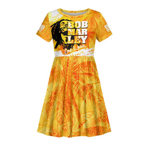 Legend Bob Reggae Afro Kid Short Sleeve Dress One Love One Heart Tropical Leaf