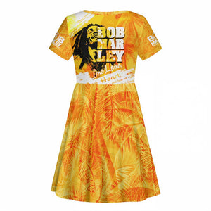 Legend Bob Reggae Afro Kid Short Sleeve Dress One Love One Heart Tropical Leaf