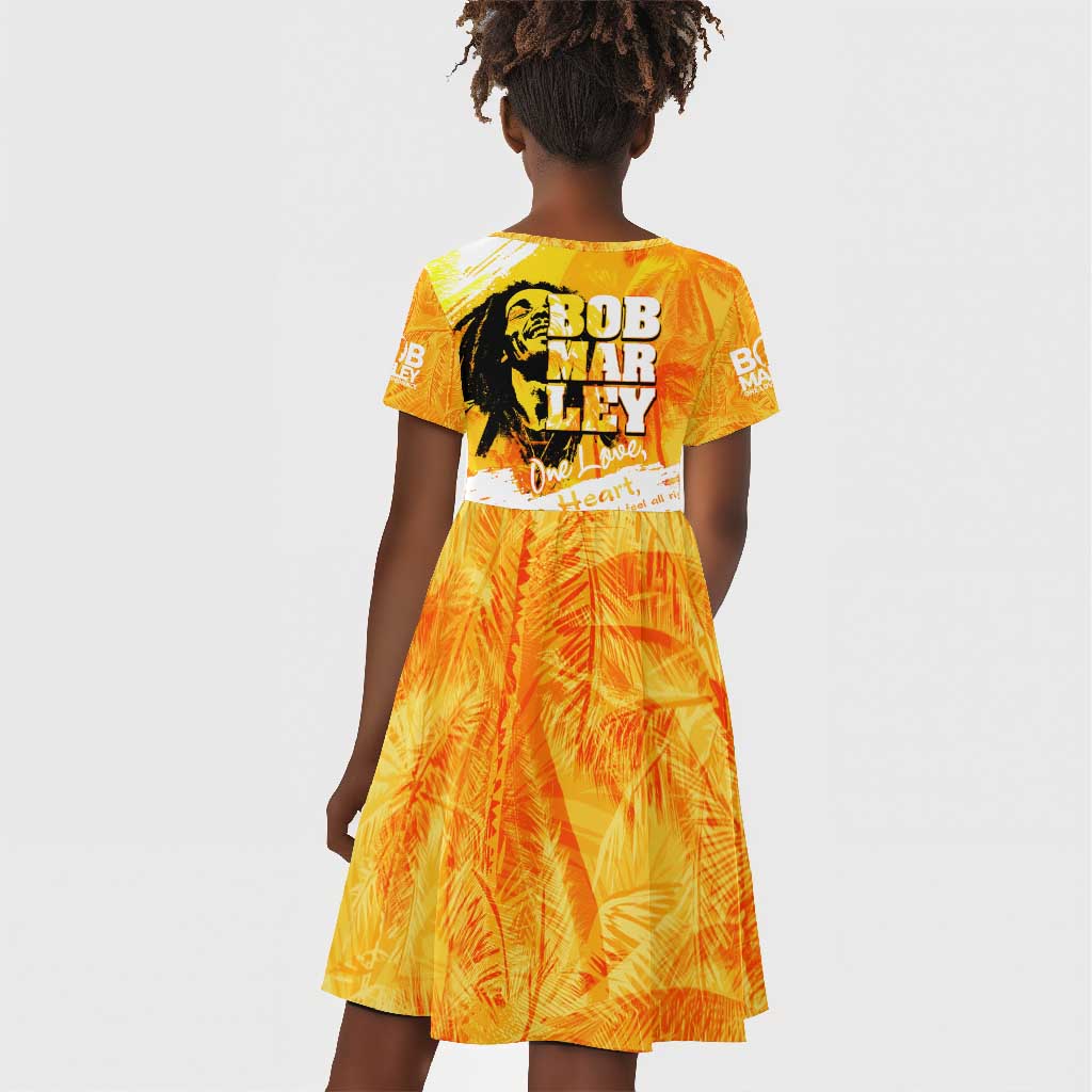 Legend Bob Reggae Afro Kid Short Sleeve Dress One Love One Heart Tropical Leaf