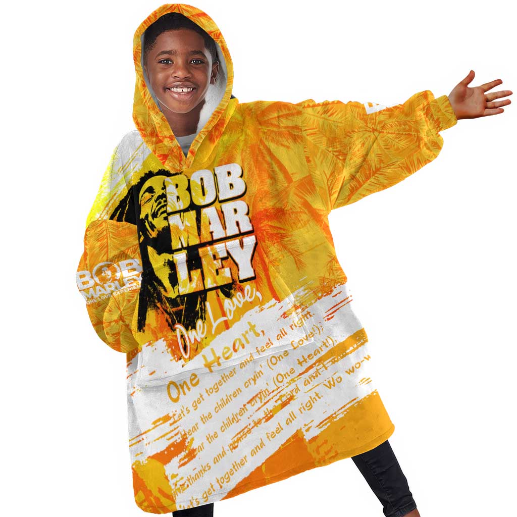 Legend Bob Reggae Afro Kid Wearable Blanket Hoodie One Love One Heart Tropical Leaf