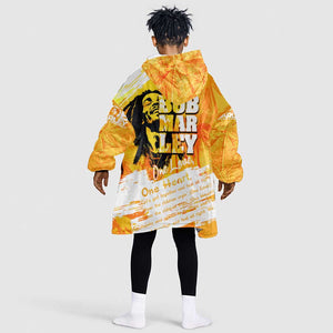 Legend Bob Reggae Afro Kid Wearable Blanket Hoodie One Love One Heart Tropical Leaf