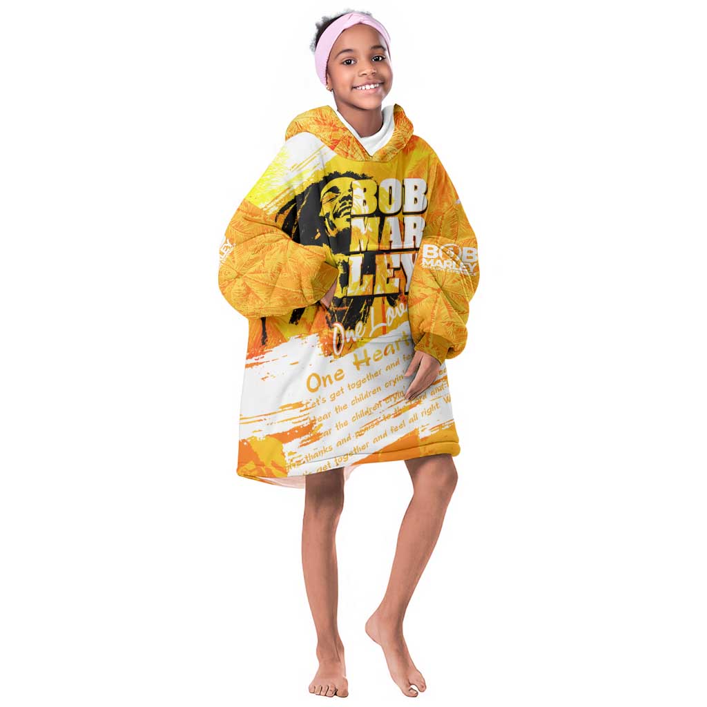 Legend Bob Reggae Afro Kid Wearable Blanket Hoodie One Love One Heart Tropical Leaf