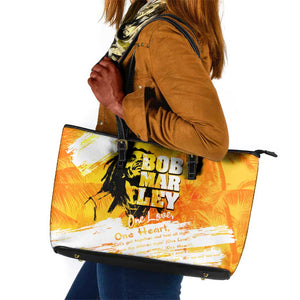 Legend Bob Reggae Afro Leather Tote Bag One Love One Heart Tropical Leaf