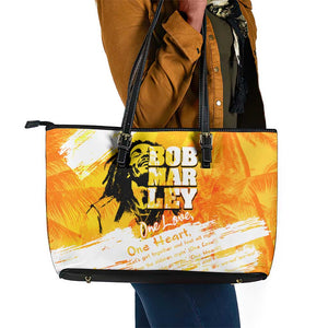 Legend Bob Reggae Afro Leather Tote Bag One Love One Heart Tropical Leaf