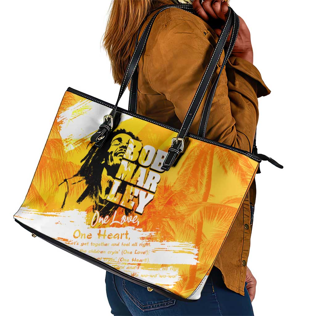 Legend Bob Reggae Afro Leather Tote Bag One Love One Heart Tropical Leaf