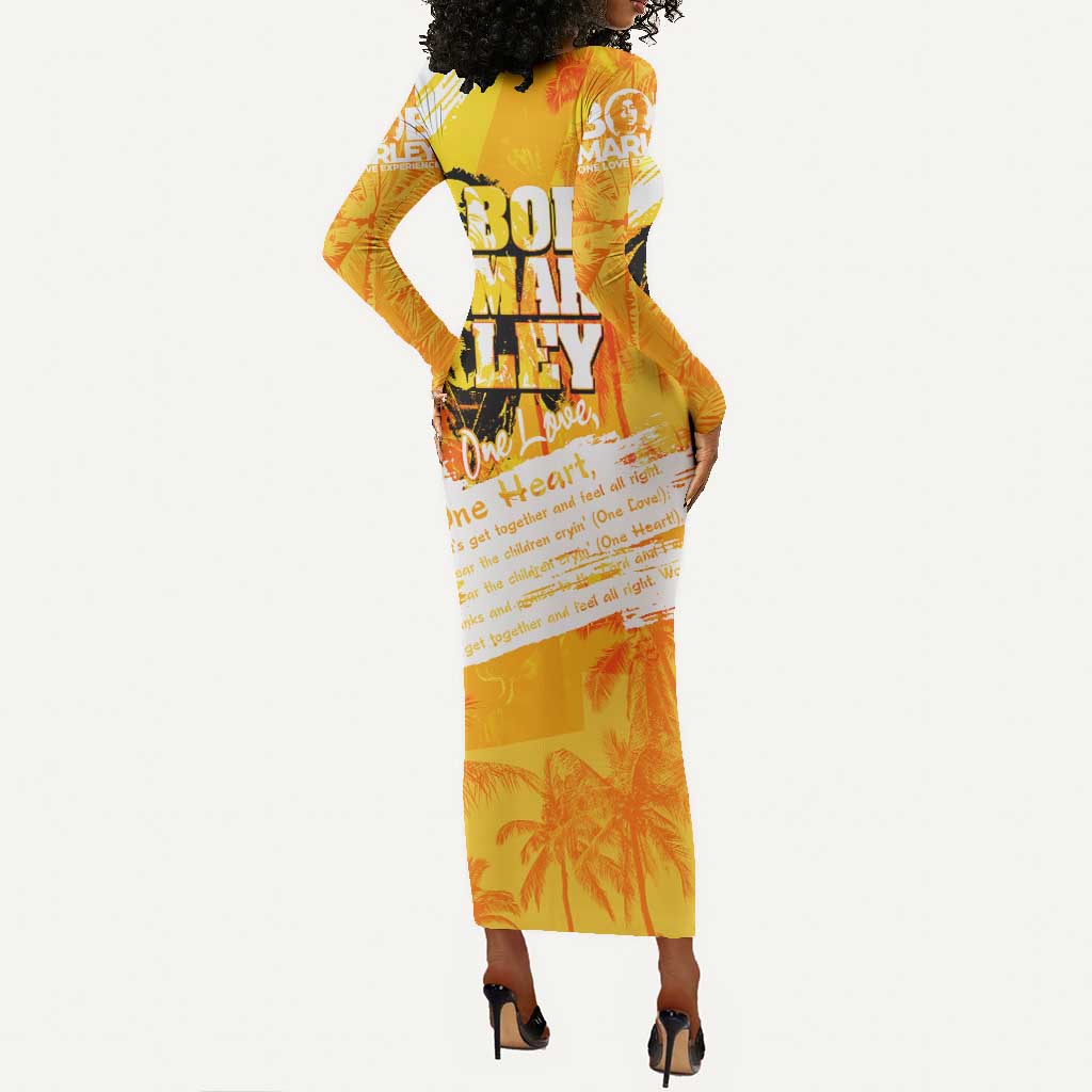 Legend Bob Reggae Afro Long Sleeve Bodycon Dress One Love One Heart Tropical Leaf DT02