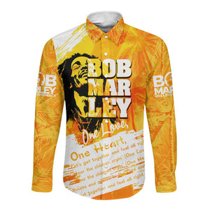 Legend Bob Reggae Afro Long Sleeve Button Shirt One Love One Heart Tropical Leaf