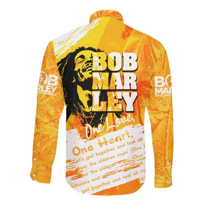 Legend Bob Reggae Afro Long Sleeve Button Shirt One Love One Heart Tropical Leaf
