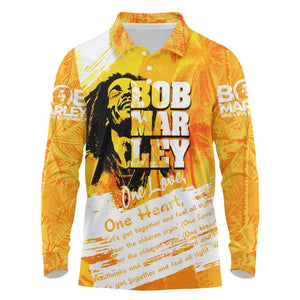 Legend Bob Reggae Afro Long Sleeve Polo Shirt One Love One Heart Tropical Leaf