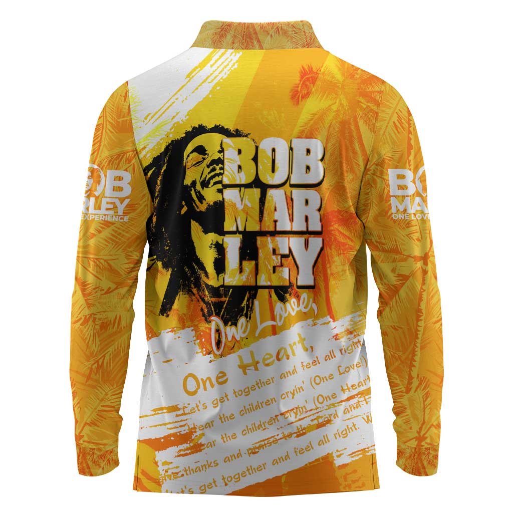 Legend Bob Reggae Afro Long Sleeve Polo Shirt One Love One Heart Tropical Leaf