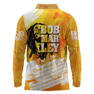 Legend Bob Reggae Afro Long Sleeve Polo Shirt One Love One Heart Tropical Leaf