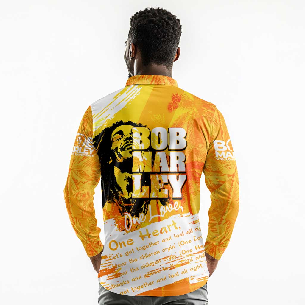 Legend Bob Reggae Afro Long Sleeve Polo Shirt One Love One Heart Tropical Leaf