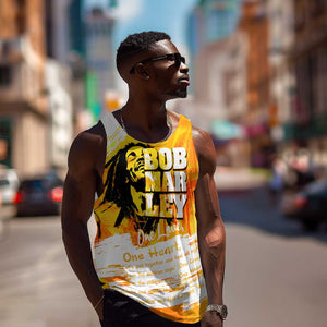 Legend Bob Reggae Afro Men Tank Top One Love One Heart Tropical Leaf