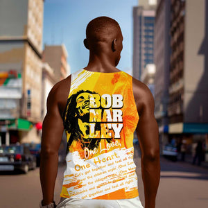 Legend Bob Reggae Afro Men Tank Top One Love One Heart Tropical Leaf