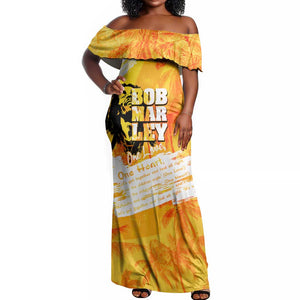 Legend Bob Reggae Afro Off Shoulder Maxi Dress One Love One Heart Tropical Leaf