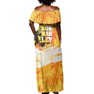 Legend Bob Reggae Afro Off Shoulder Maxi Dress One Love One Heart Tropical Leaf