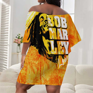 Legend Bob Reggae Afro Off Shoulder Short Dress One Love One Heart Tropical Leaf