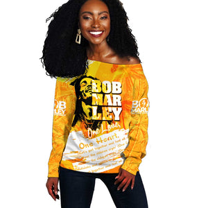 Legend Bob Reggae Afro Off Shoulder Sweater One Love One Heart Tropical Leaf