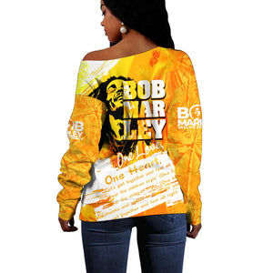 Legend Bob Reggae Afro Off Shoulder Sweater One Love One Heart Tropical Leaf