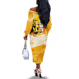 Legend Bob Reggae Afro Off The Shoulder Long Sleeve Dress One Love One Heart Tropical Leaf