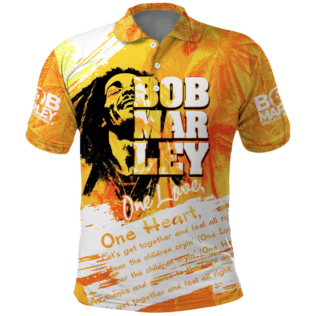 Legend Bob Reggae Afro Polo Shirt One Love One Heart Tropical Leaf