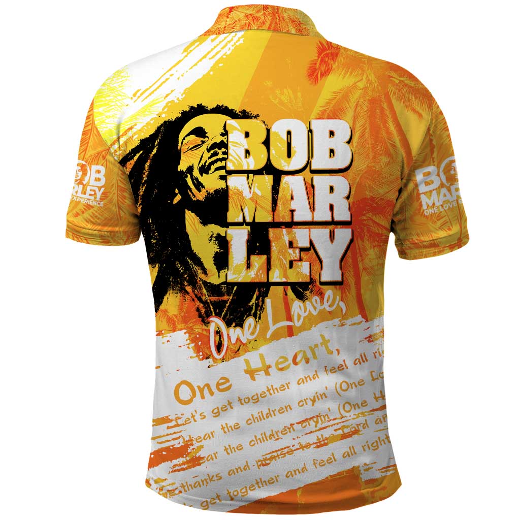 Legend Bob Reggae Afro Polo Shirt One Love One Heart Tropical Leaf
