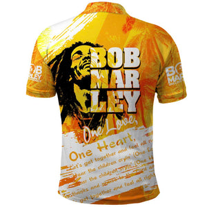 Legend Bob Reggae Afro Polo Shirt One Love One Heart Tropical Leaf