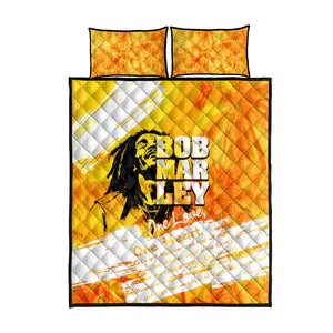 Legend Bob Reggae Afro Quilt Bed Set One Love One Heart Tropical Leaf