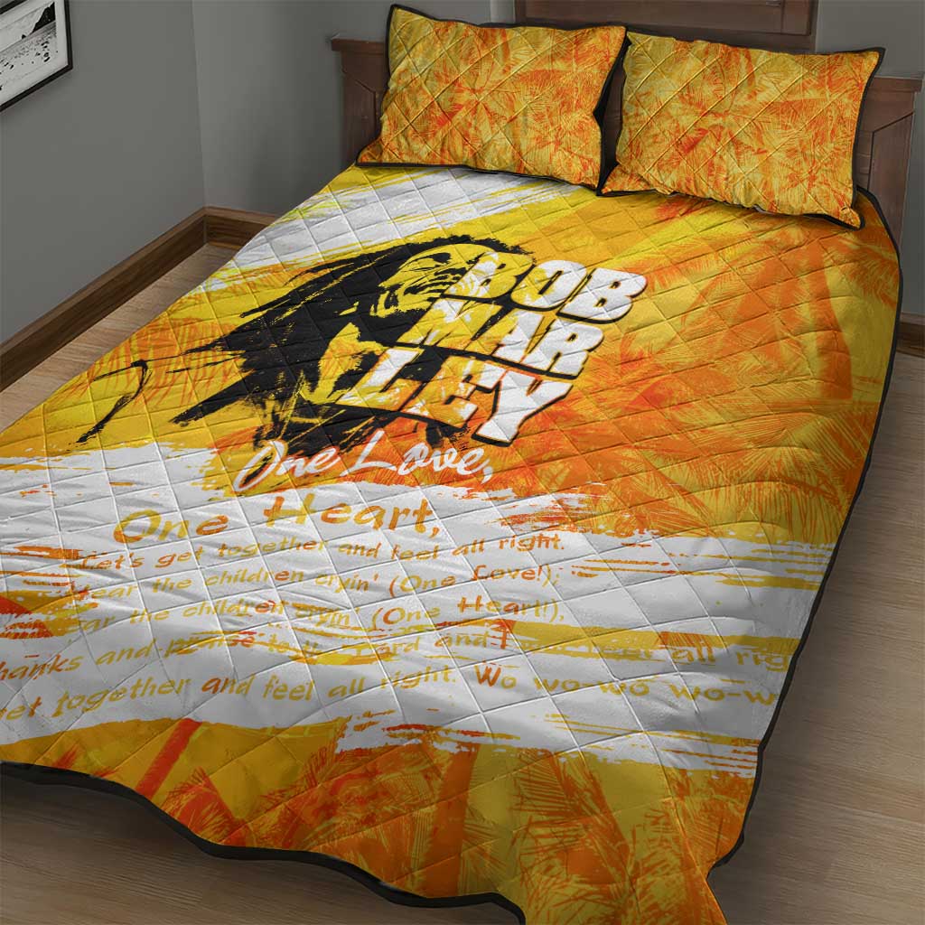 Legend Bob Reggae Afro Quilt Bed Set One Love One Heart Tropical Leaf