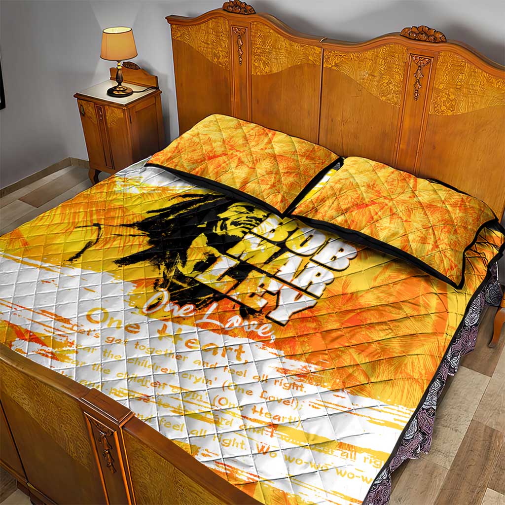 Legend Bob Reggae Afro Quilt Bed Set One Love One Heart Tropical Leaf
