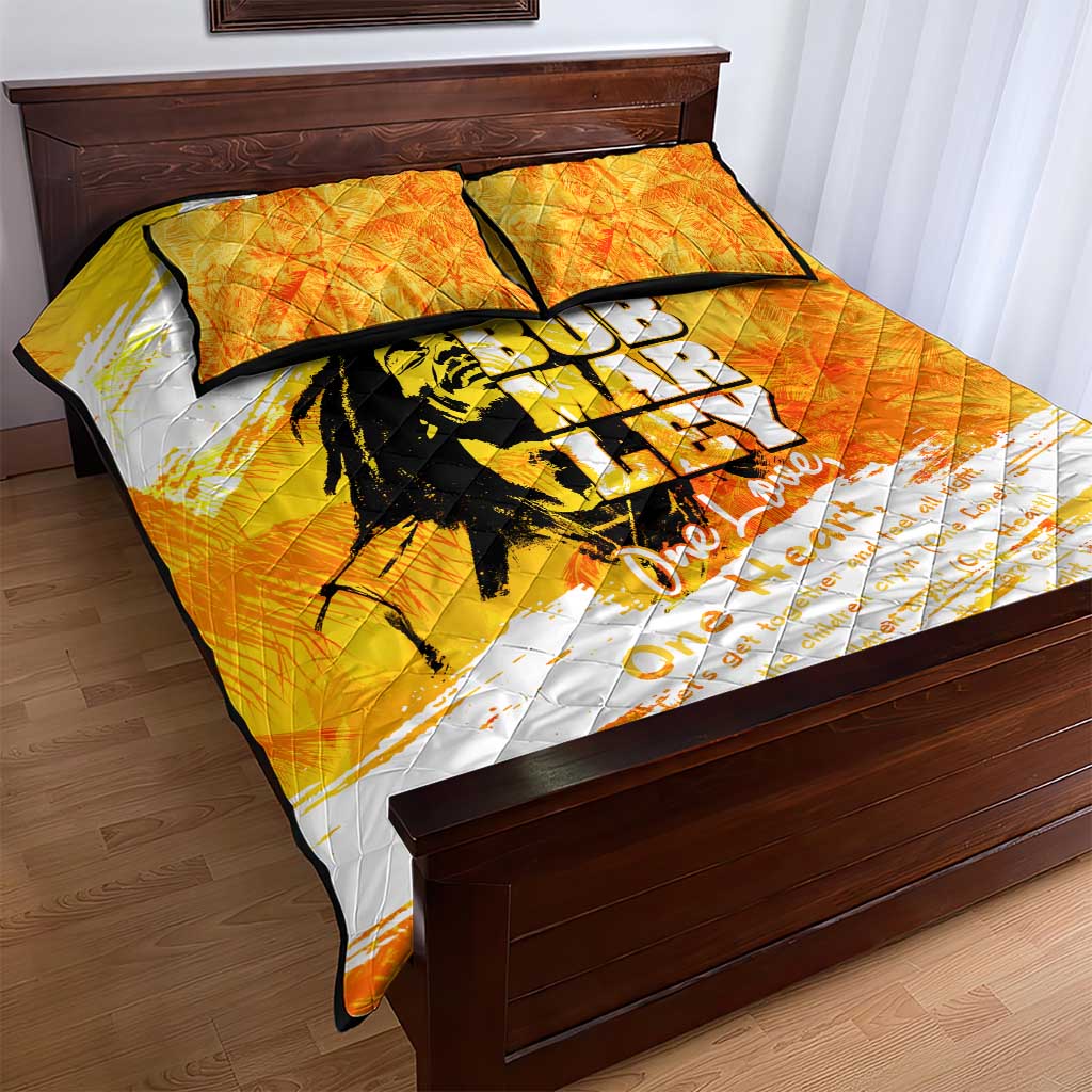 Legend Bob Reggae Afro Quilt Bed Set One Love One Heart Tropical Leaf