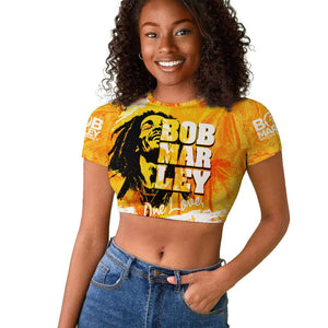 Legend Bob Reggae Afro Raglan Cropped T shirt One Love One Heart Tropical Leaf
