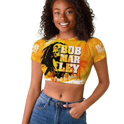 Legend Bob Reggae Afro Raglan Cropped T shirt One Love One Heart Tropical Leaf